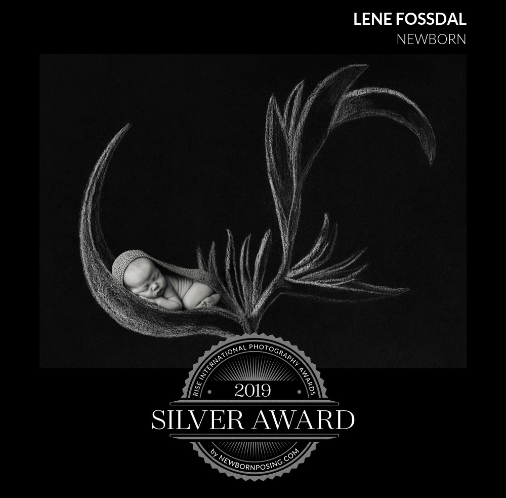 Kompositt av baby og en tegning. Baby ligger i blomsten. Dette bildet fikk Sølv i Rise Awards.