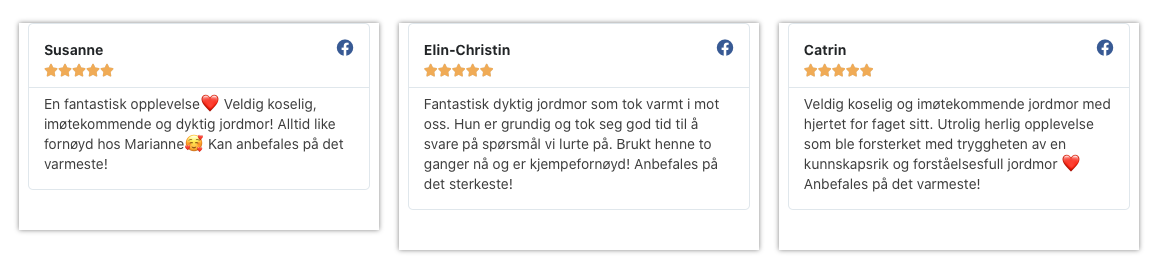 Tre tilbakemeldinger hentet fra hjemmesiden til jordmor Marianne.