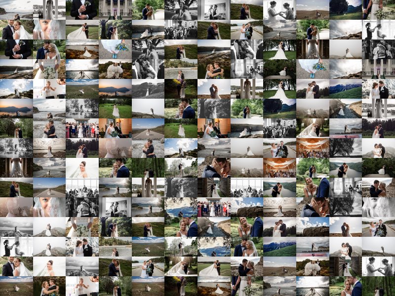 En collage som viser mange av bryllupsbildene til Lene fra 2019.